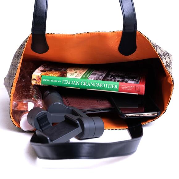 DASTI Reversible Tote Bag Large Waterproof Brown Monogram & Orange Travel Bag - Picture 8 of 14